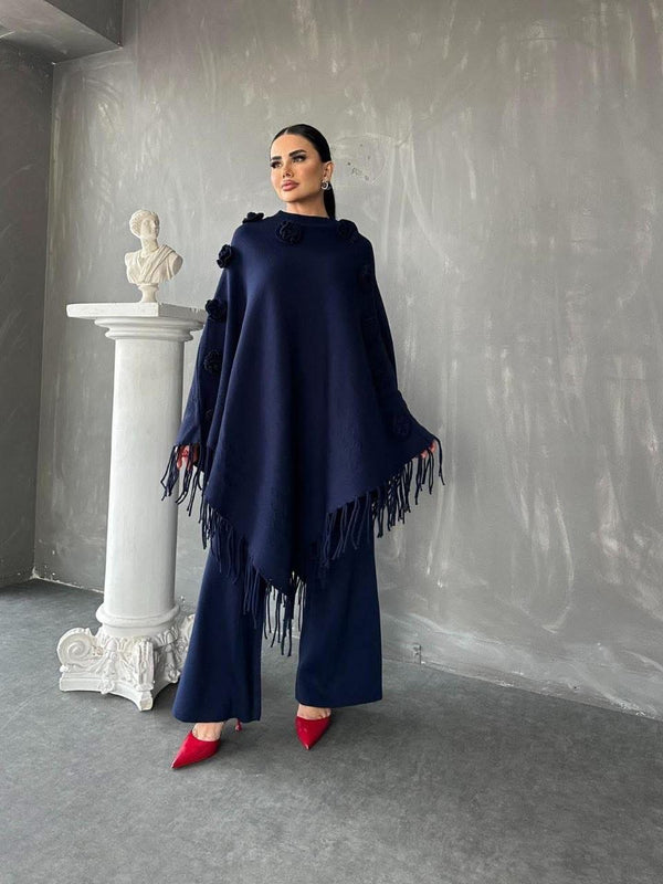 طقم صوف قطعتين - كحلي