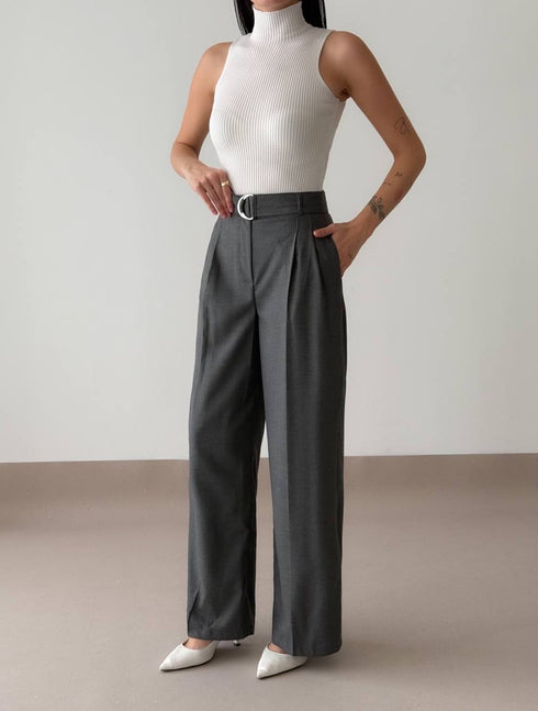 بنطلون نسائي خصر عالي - لون رمادي