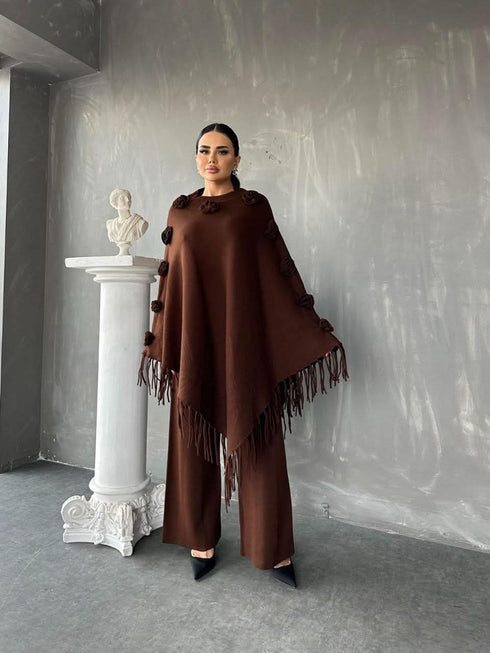 طقم صوف قطعتين - بني