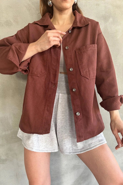 قميص نسائي قماش جينز باللون البني