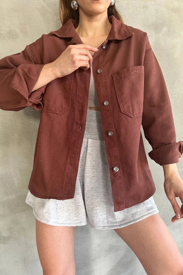 قميص نسائي قماش جينز باللون البني