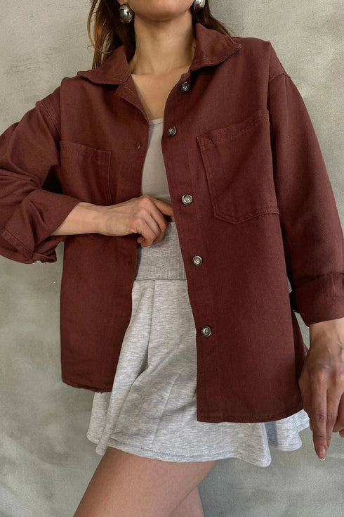 قميص نسائي قماش جينز باللون البني