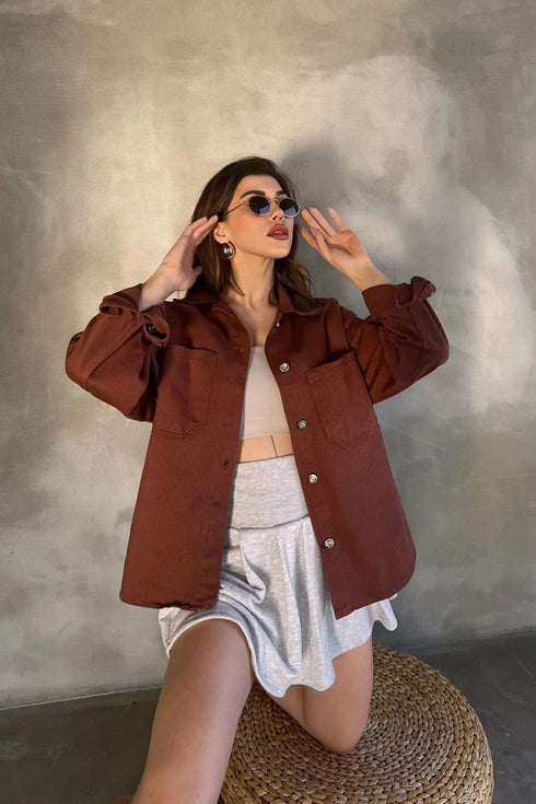 قميص نسائي قماش جينز باللون البني