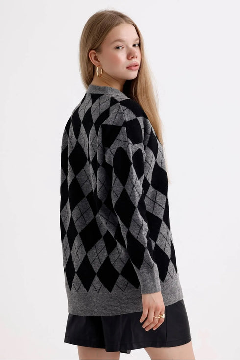 جرزة صوفية منقوشة لون رمادي غامق