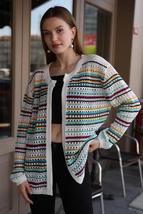 جرزة تريكو مخططة - أبيض