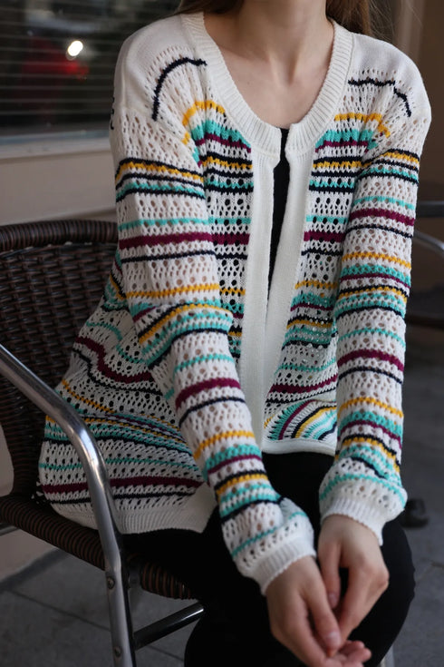 جرزة تريكو مخططة - أبيض