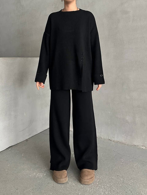 طقم صوف ناعم - أسود