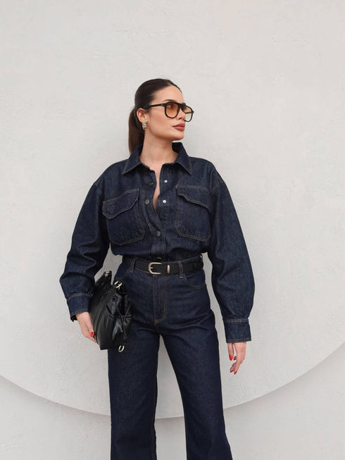 طقم جينز قميص وبنطلون