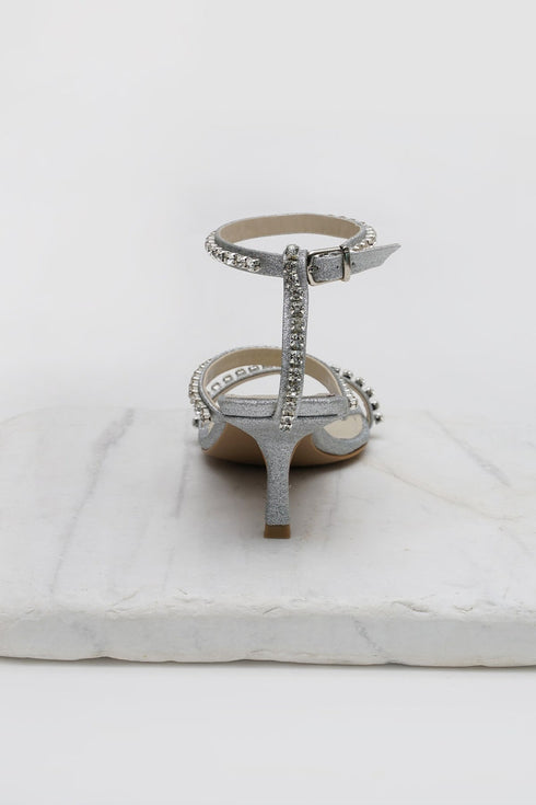 صندل نسائي مرصع بالكريستال- سيلفر