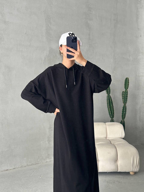 فستان فوتر قطني- أسود