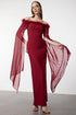 فستان سهرة طويل أنيق بأكمام شيفون - بوردو
