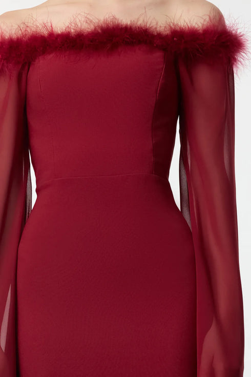 فستان سهرة طويل أنيق بأكمام شيفون - بوردو