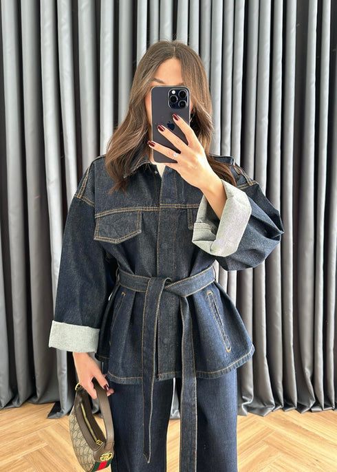 طقم جينز غامق جكيت وبنطلون