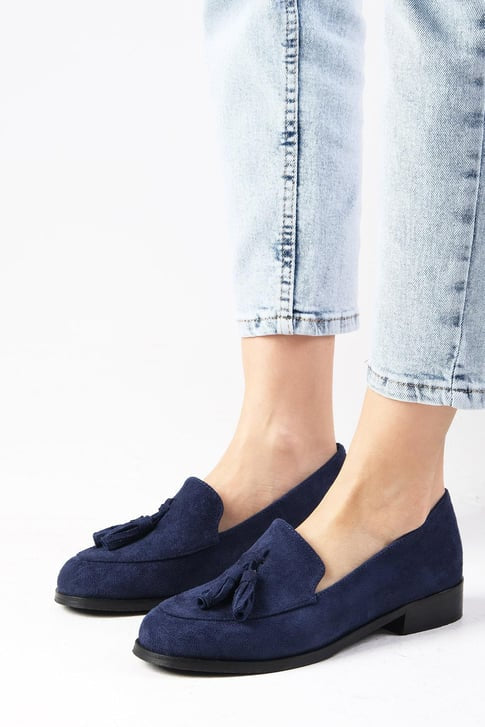 حذاء أوكسفورد من الشامواه باللون الكحلي