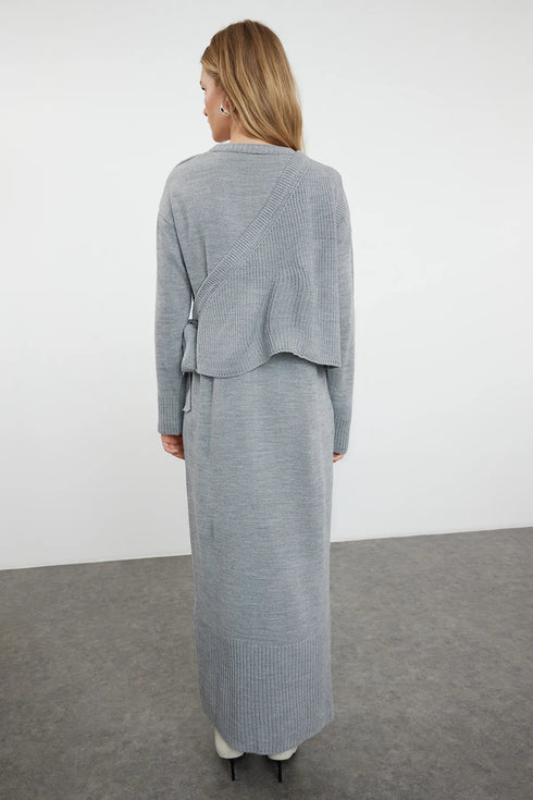 فستان تريكو - رمادي