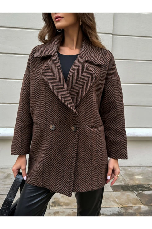 جكيت قصير مبطن لون بني غامق