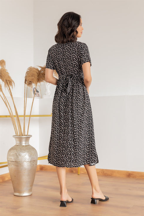 فستان فلورال - أسود