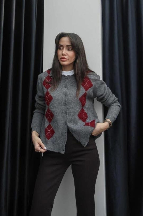 كارديغان صوف ناعم - بوردو