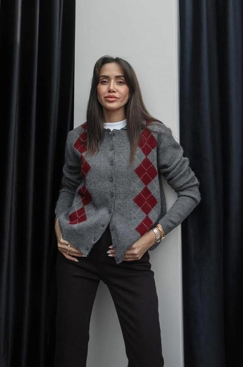 كارديغان صوف ناعم - بوردو