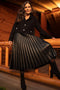 Leather Pleated Midi Skirt -Black