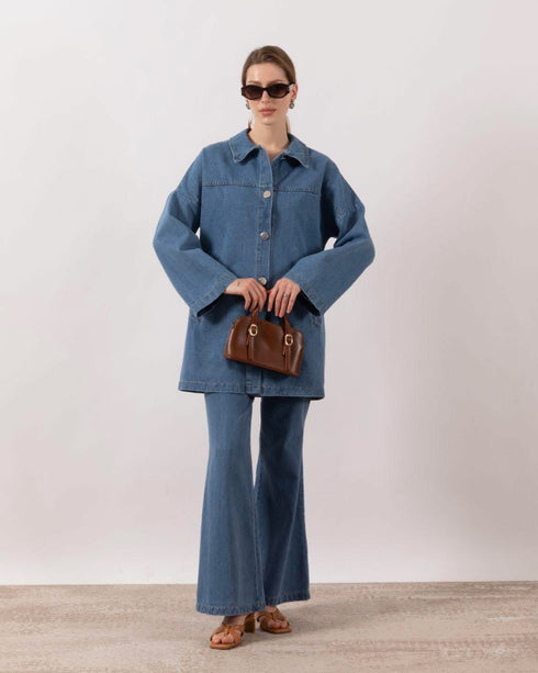 طقم جينز فاتح جكيت وبنطلون