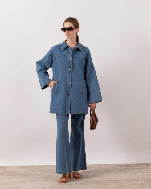 طقم جينز فاتح جكيت وبنطلون