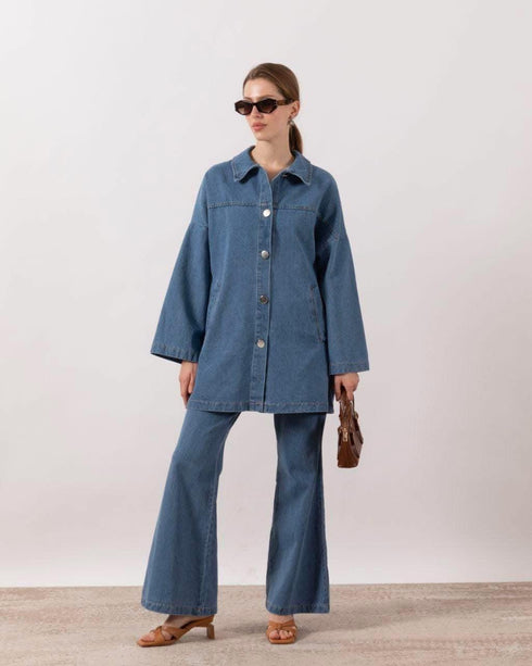 طقم جينز فاتح جكيت وبنطلون