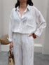 طقم قميص وبنطلون من الكتان - أبيض