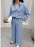 طقم قميص وبنطلون من الكتان - أزرق فاتح