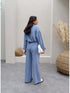 طقم قميص وبنطلون من الكتان - أزرق فاتح