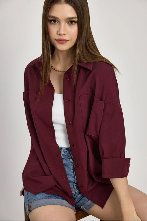 قميص طويل اوفر سايز باللون العنابي