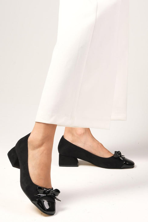 Black Color Short Heeled Shoes