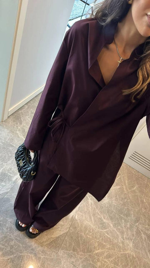 طقم نسائي قطعتين لون برغندي