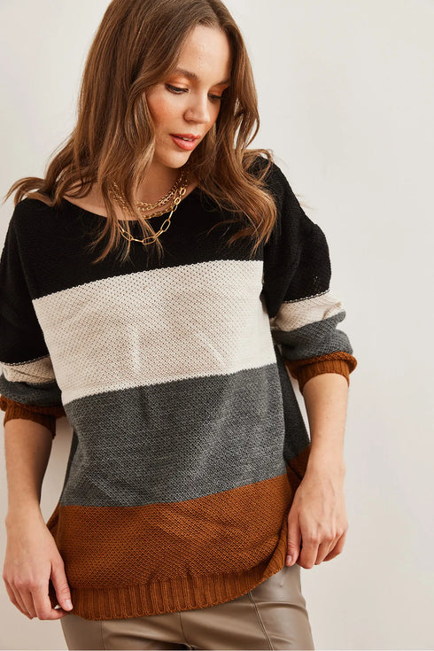 كنزة نسائية تريكو ناعم مخططة