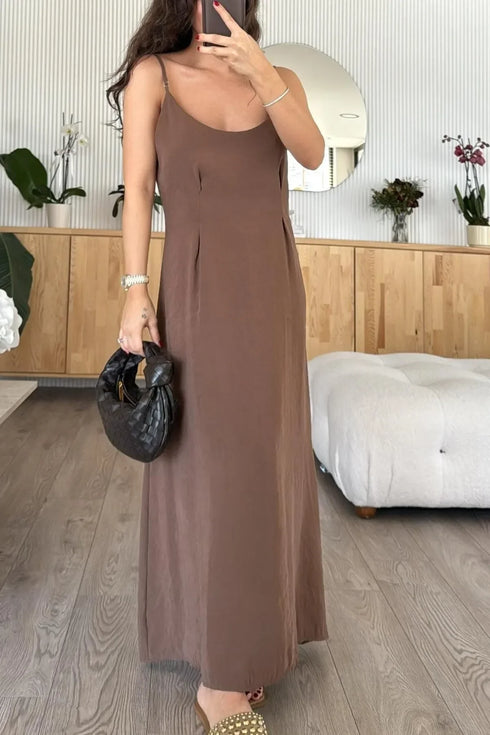 طقم فستان مع قميص - بني