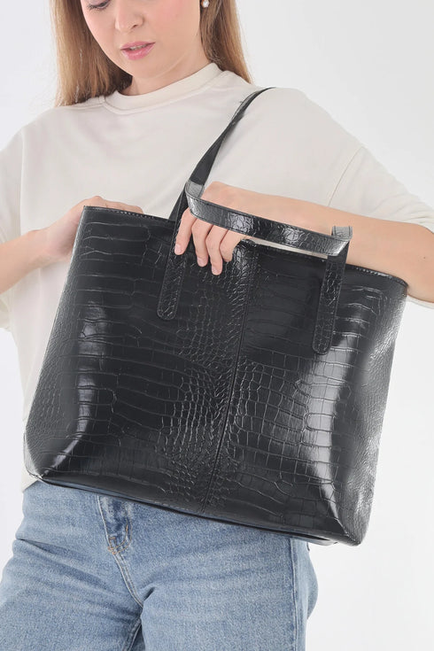 حقيبة كتف كروكو - أسود