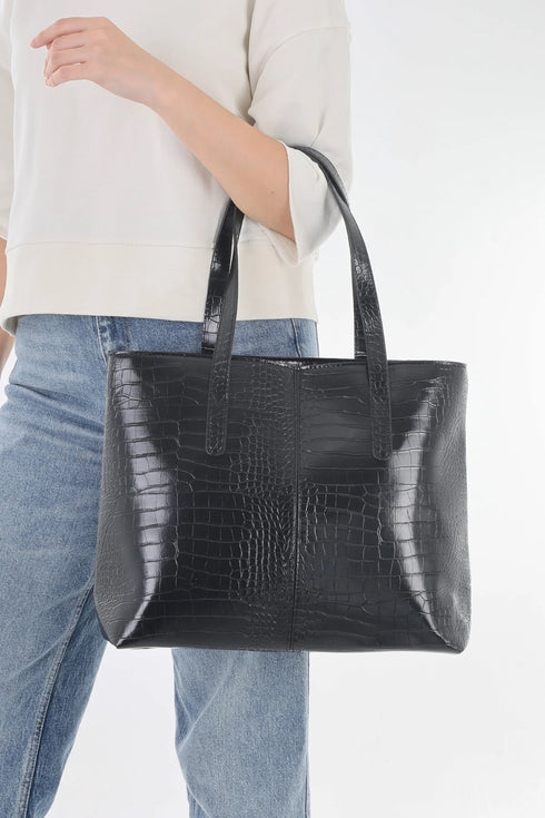 حقيبة كتف كروكو - أسود