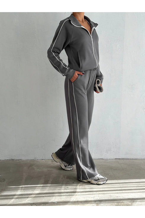 طقم جاكيت وبنطلون لون رمادي