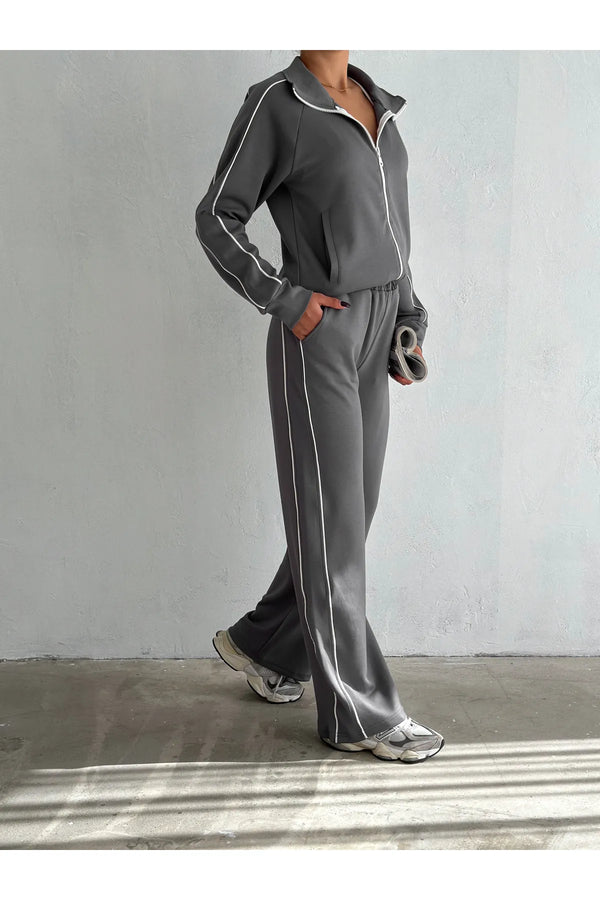 طقم جاكيت وبنطلون لون رمادي