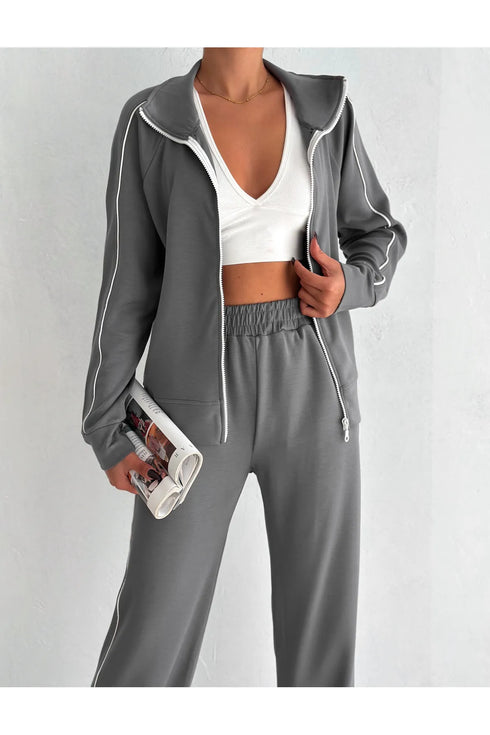 طقم جاكيت وبنطلون لون رمادي
