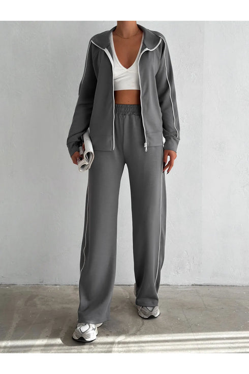طقم جاكيت وبنطلون لون رمادي