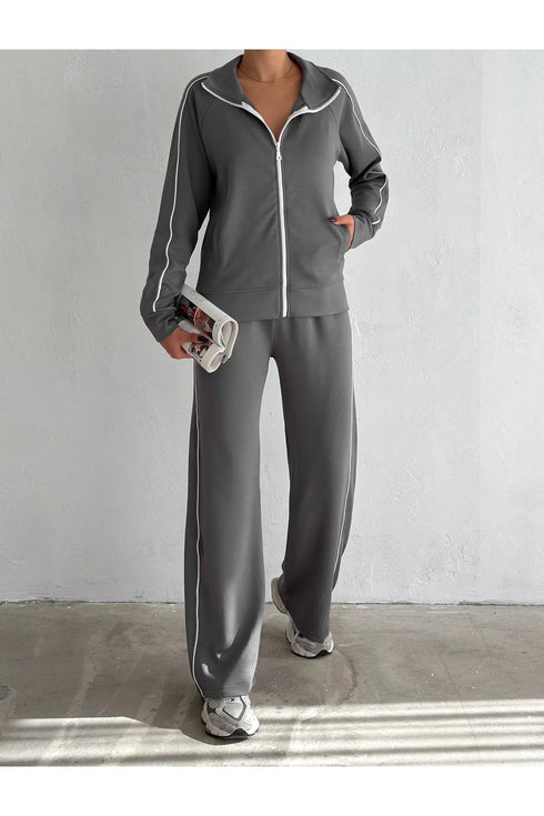 طقم جاكيت وبنطلون لون رمادي