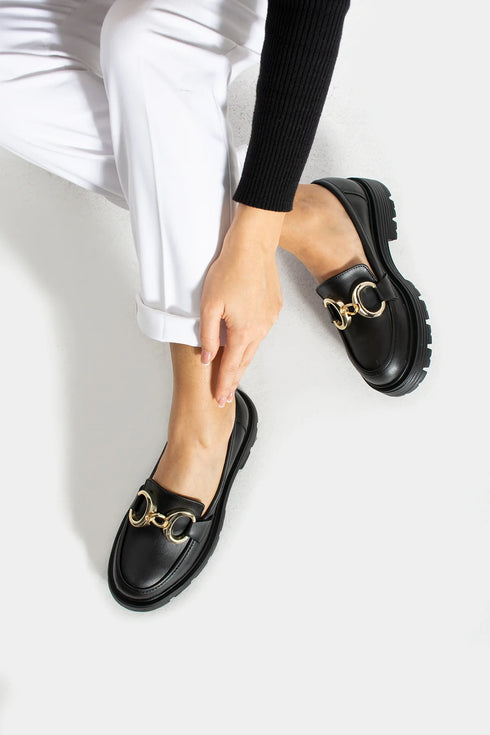 Black Gold Detailed Oxford Shoes