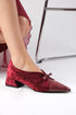 حذاء مخملي بكعب قصير - بردو
