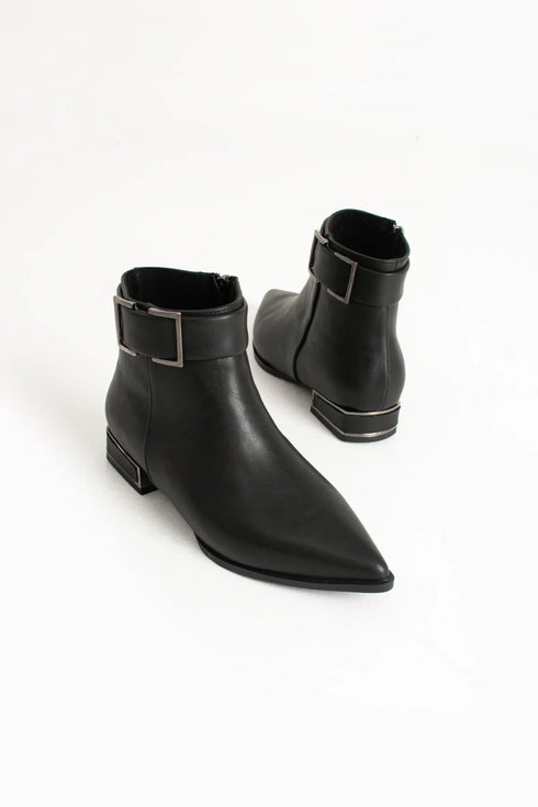 Black Buckle Detail Short Boots