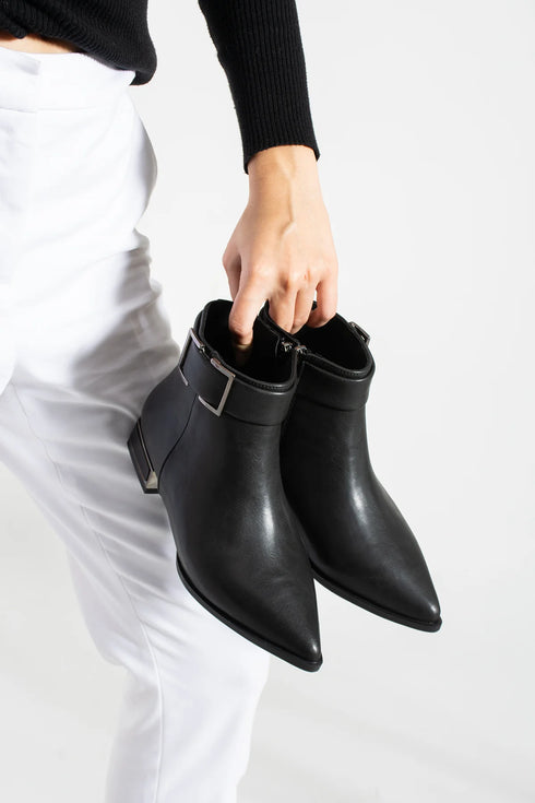 Black Buckle Detail Short Boots