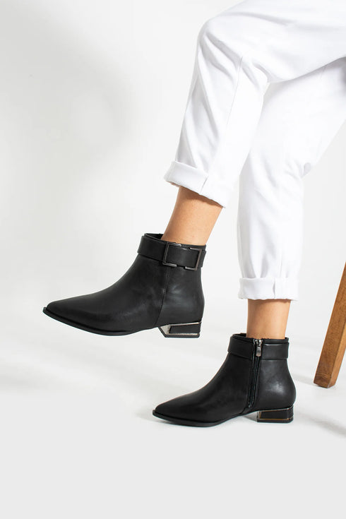 Black Buckle Detail Short Boots