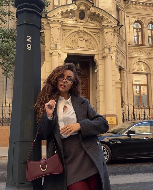 معطف طويل من الجوخ - لون رمادي