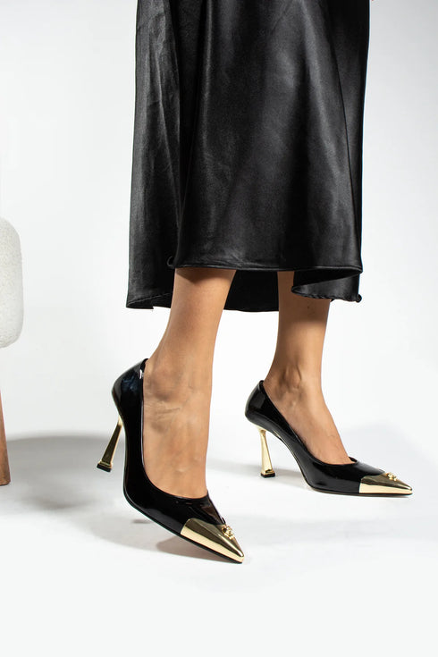 Black Patent Leather Gold Detail Stiletto