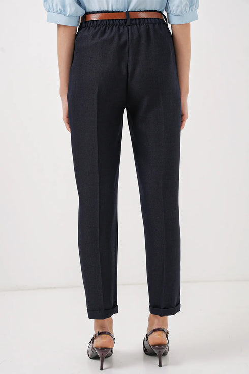 بنطلون قماش بحزام - أزرق غامق